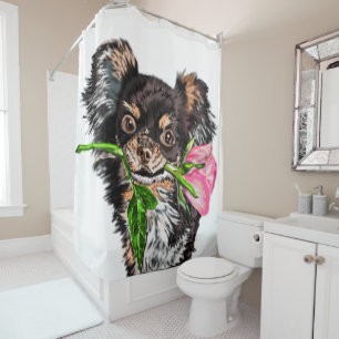 Cute Pet Dog with Rose Shower Curtain Customisable
