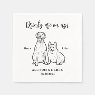 Cute Pet Drawing Personalised 2 Dogs Wedding Napkin