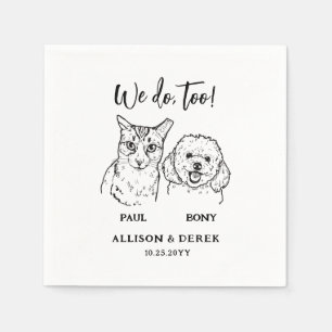 Cute Pet Drawing Personalised Dog Cat Wedding Napkin