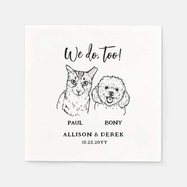 Cute Pet Drawing Personalised Dog Cat Wedding Napkin (Front)