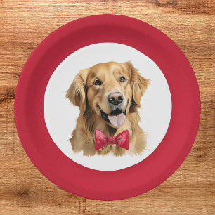 Cute Pet Golden Retriever Christmas Plate
