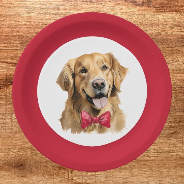 Cute Pet Golden Retriever Christmas Plate (Creator Uploaded)