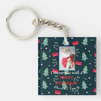 Cute Pet Greenery Christmas Photo Key Ring