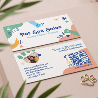 Cute Pet Groomer Pet Dog Cat Animal Salon Photo Business Card