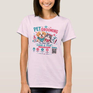 Cute Pet Grooming T-Shirt with QR Code