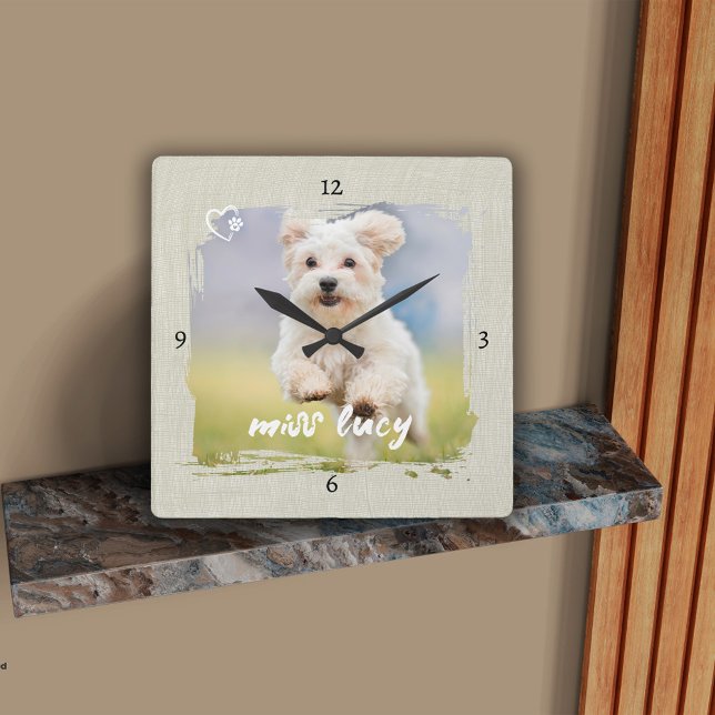 Cute Pet Keepsake Photo Playful Typography Square Wall Clock (Creator Uploaded)