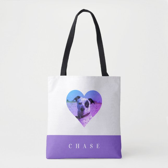 Cute Pet Lover Heart Add Your Photo Name Tote Bag (Front)