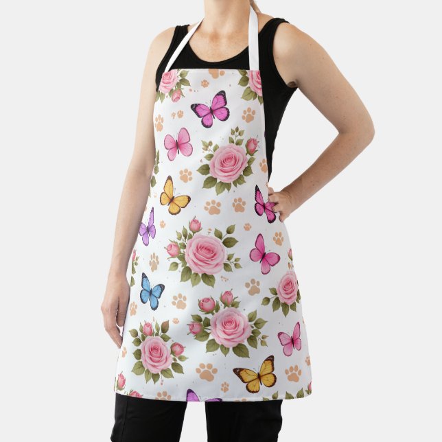 Cute Pet Lover Kitchen Apron | Roses & Butterflies (Insitu)