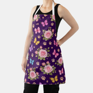 Cute Pet Lover Kitchen Apron Roses & Butterflies