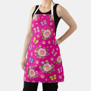 Cute Pet Lover Kitchen Apron   Roses & Butterflies