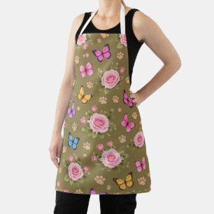 Cute Pet Lover Kitchen Apron   Roses & Butterflies
