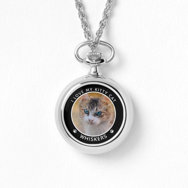 Cute Pet Lovers Cat Name Paw Prints Custom Photo Watch (Front)