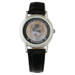 Cute Pet Lovers Cat Name Paw Prints Custom Photo Watch