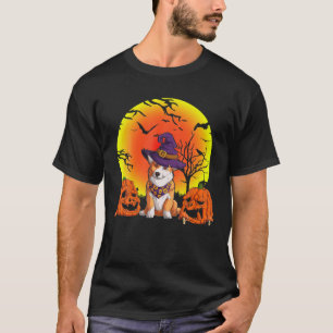 Cute Pet Lovers Corgi Dog Witch Hat Funny Hallowee T-Shirt