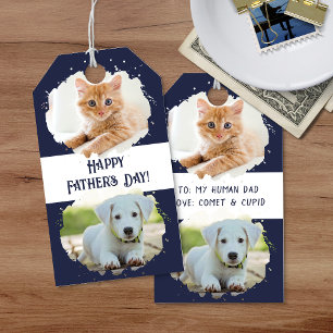 Cute Pet Lovers Personalised Two Photos Blue Gift Tags