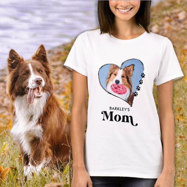 Cute Pet Mum Custom Photo Heart Paw Prints Dog  T-Shirt (Creator Uploaded)