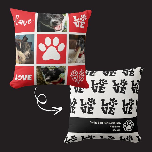 Cute Pet Parent Create Your Own Red Love Cushion (Custom pet photo pillow makes a great gift for a pet mom or fur dad. Personalize your text too! )