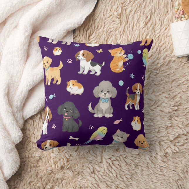 Cute Pet Pattern Throw Pillow (Blanket)
