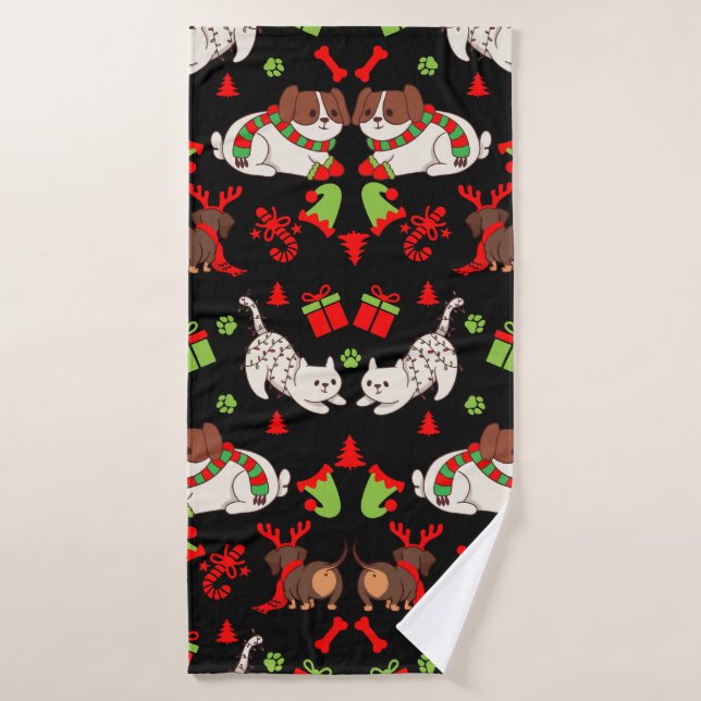 Cute Pet Patterned Christmas Gift  Bath Towel (Bath Towel)