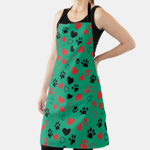 Cute Pet Paw Print and Heart Pattern Kitchen Apron