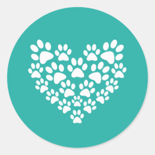 Cute Pet Paw Print Heart Classic Round Sticker