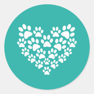 Cute Pet Paw Print Heart Classic Round Sticker