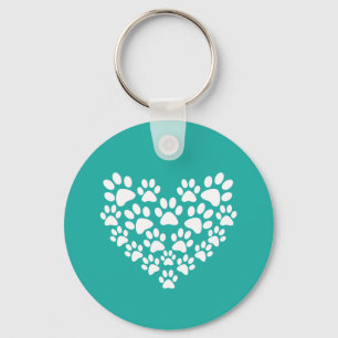 Cute Pet Paw Print Heart Key Ring