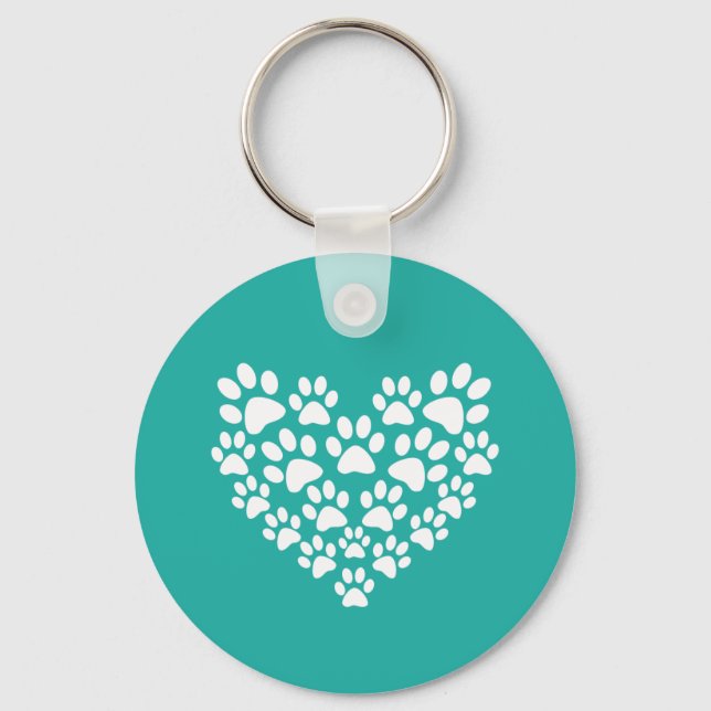 Cute Pet Paw Print Heart Key Ring (Front)