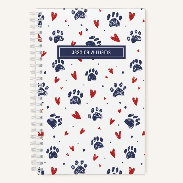 Cute Pet Paw Print Heart Pattern Dog Cat Lover Notebook (Front)