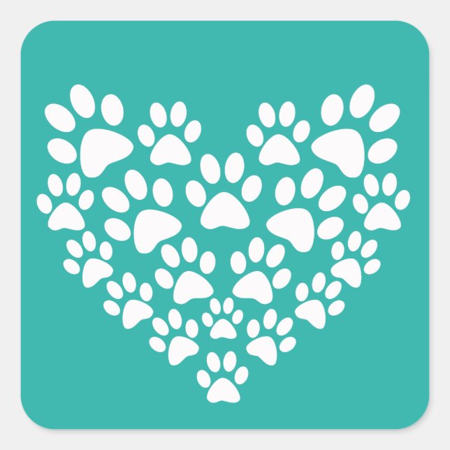 Cute Pet Paw Print Heart Square Sticker (Front)