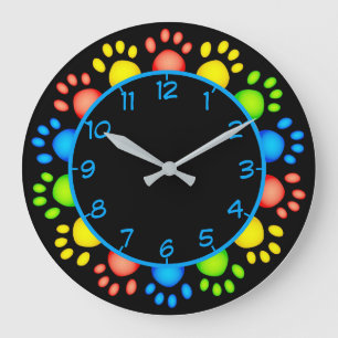 Cute Pet Paws Rainbow Colours Animal Lovers Large Clock