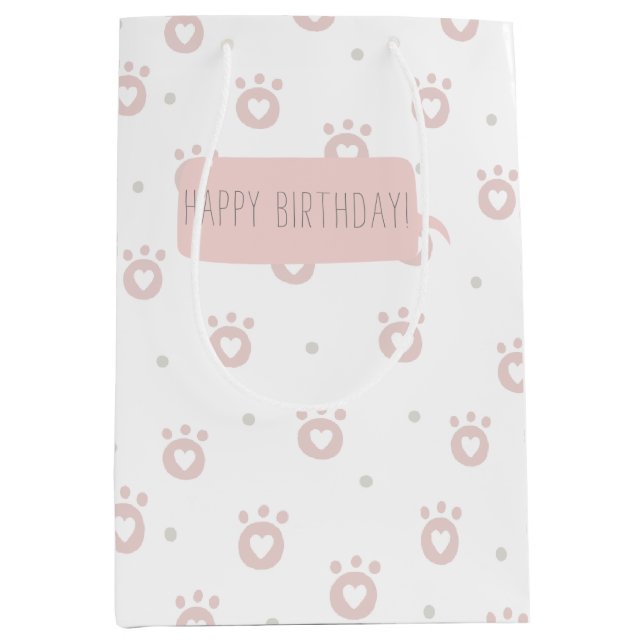 Cute Pet Paws with Hearts - Kids Birthday Gift Bag (Front)