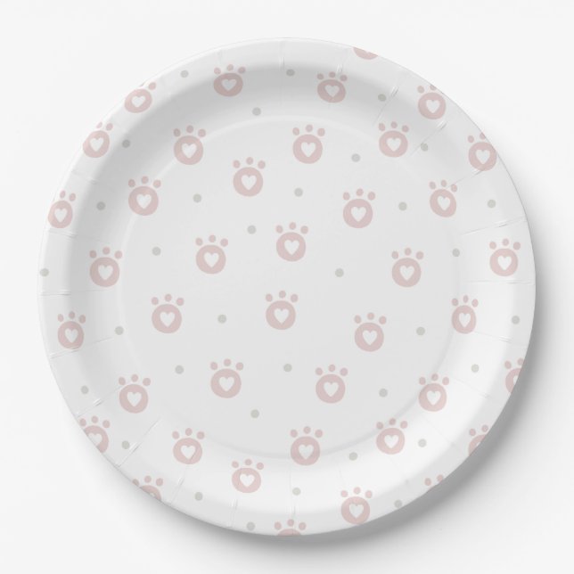 Cute Pet Paws with Hearts | Kids Paper Plates (Front)