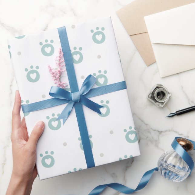 Cute Pet Paws with Hearts | Kids Wrapping Paper (Gifting)