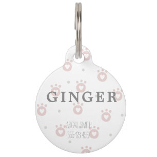 Cute Pet Paws with Hearts Round Large Pet Tag