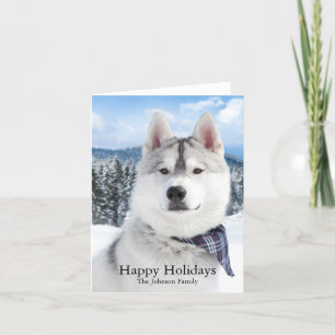 Cute Pet Photo Family Name Flat Holiday Card