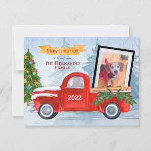 Cute Pet Photo & Family Photo Red Truck Christmas Holiday Card