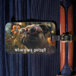 Cute Pet Photo  Luggage Tag<br><div class="desc">"Where we going?" text over a cute dog photo - CAN BE CHANGED TO YOUR PET'S PHOTO - on a fun luggage tag with a slot for your business card on the back.</div>