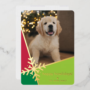 CUTE PET PHOTO modern family snowflake festive red Foil Holiday Card