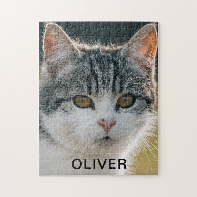 Cute Pet Photo Name Jigsaw Puzzle (Vertical)