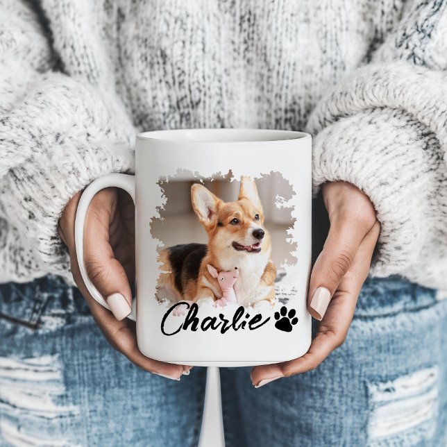 Cute Pet Photo Name & Paw Print Coffee Mug (Creator Uploaded)