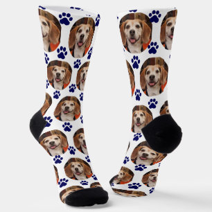 Cute Pet Photo Navy Paw Prints Dog Cat Socks