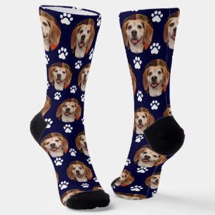 Cute Pet Photo Paw Print Custom Navy Socks