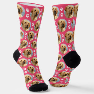 Cute Pet Photo Paw Prints Custom Pink Novelty Dog Socks