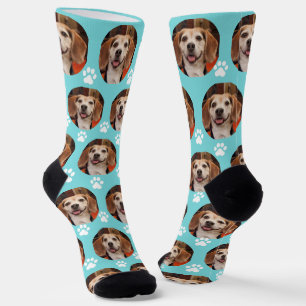  Cute Pet Photo Paw Prints Custom Turquoise Socks