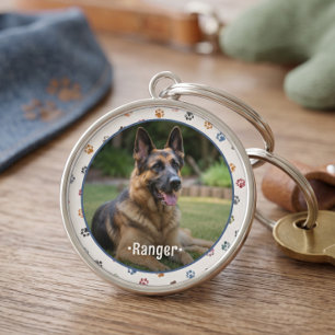 Cute Pet Photo Paw Prints Keepsake Key Ring