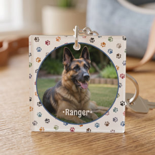 Cute Pet Photo Paw Prints Keepsake Key Ring