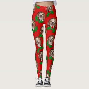 Cute Pet Photo Red Green Holly Christmas Leggings