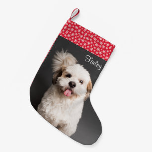 Cute Pet Photo Red White Snowflake Small Christmas Stocking