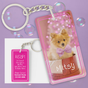 Cute Pet Photo Safety Alert In Case Of Emergency Key Ring